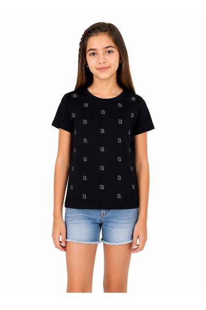 Pembe 16905-26 Girl's Black Stone Detailed Basic T-Shirt Daily Comfortable Stylish Cotton T-Shirt