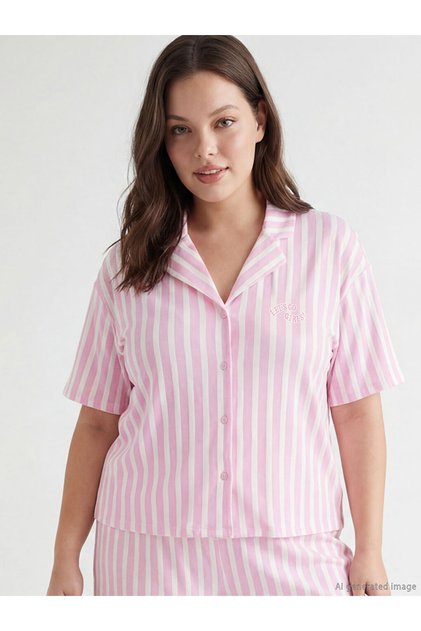 Shirt Collar Striped Women's Shorts Pajama Set