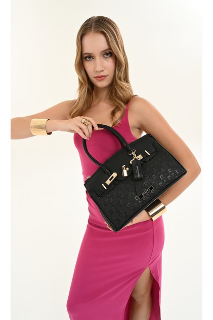 Women's Black Faux Leather Adjustable Strap Zippered Shoulder Bag