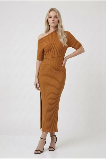 Women's Asymmetrical Collar Slit Knitwear Dress
