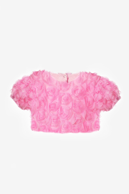Rosa Kurzarm-Crop-Bluse für Mädchen mit Rosenapplikationen - Millie