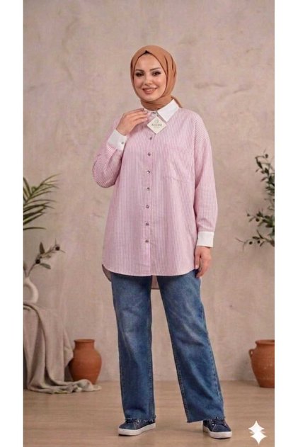 Women's Striped Embellished Hijab Shirt