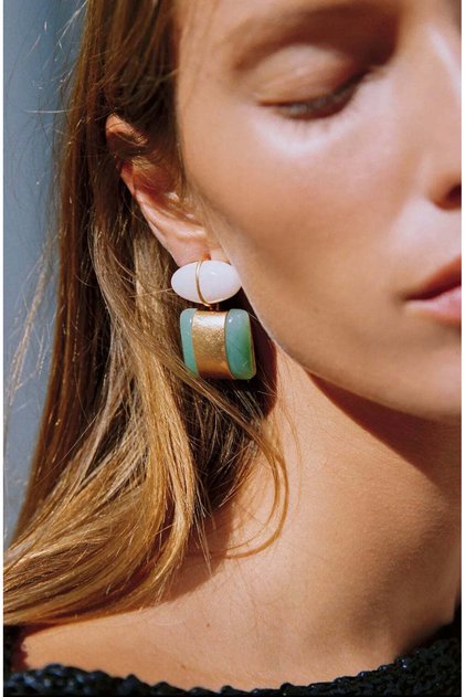 Natural Stone Look Steel Women's Earrings - Modern Design
