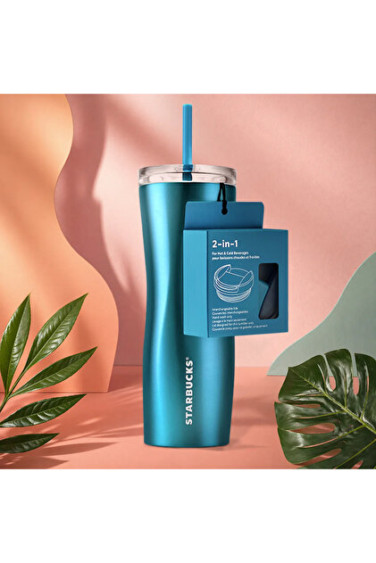 Starbucks Çift Kapaklı Paslanmaz Çelik Turkuaz Termos 473ml