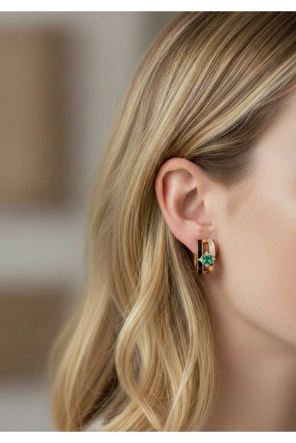 Emerald Star Zircon Stone Gold Women's Earrings - Non-Tarnish Series