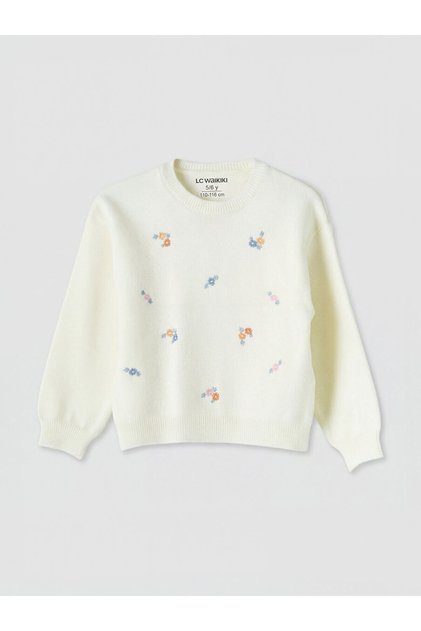 Vizyon New Season Crew Neck Girls' Embroidered Knit Sweater