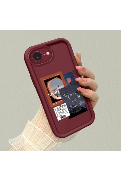 iPhone 16E Compatible Burgundy Frame Vintage Photo Collage Motif Flexible Silicone Case