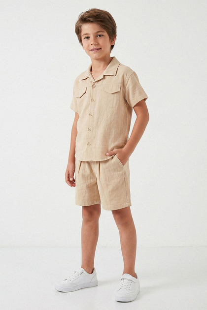 Linen Shirt and Shorts Boys' Two-Piece Set - 26Y 80540