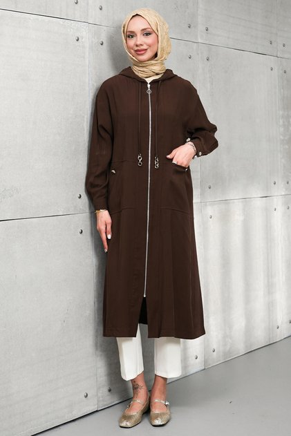 Brown Zippered Hooded Cap