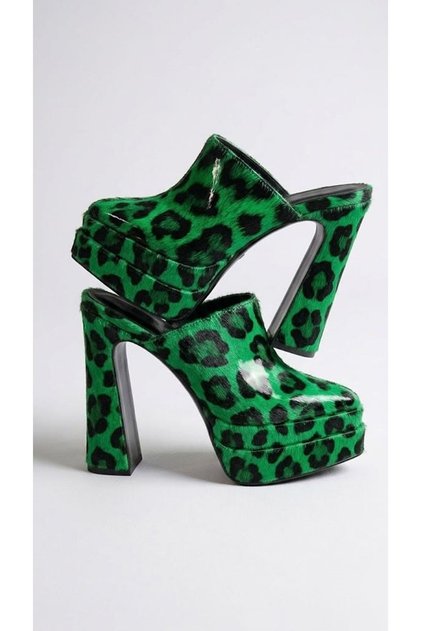 Sortil Green Leopard λουστρίνι με διπλή πλατφόρμα, γυναικείες παντόφλες με κλειστή μύτη, ψηλοτάκουνα παπούτσια