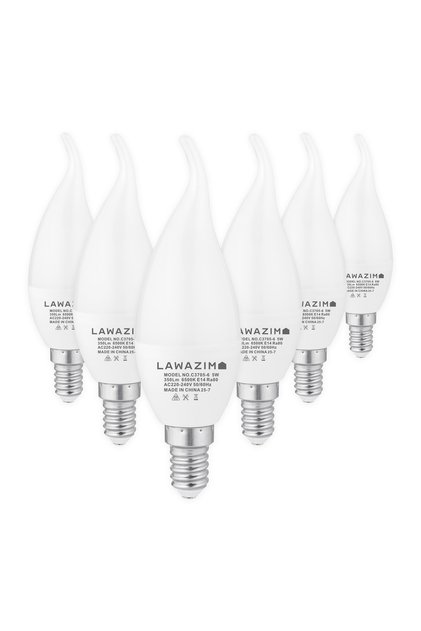 مصابيح LED على شكل شمعة C37 E14 بقوة 5 واط، عبوة من 6 قطع، 6500 كلفن ضوء النهار، تدوم 20,000 ساعة، مناسبة للثريات