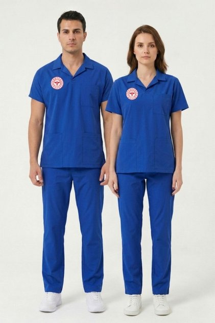 Temizlik Personeli Forması Likralı Scrubs Takım Unisex Dazzling Blue Yeni Yönetmeliğe Uygun