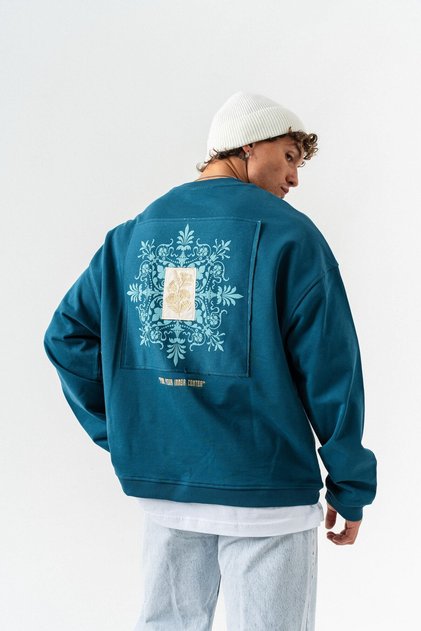 Patch Detaylı Oversize Sweatshirt - Petrol Mavisi