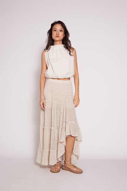 Asymmetric Ruffled Knit Skirt Stone