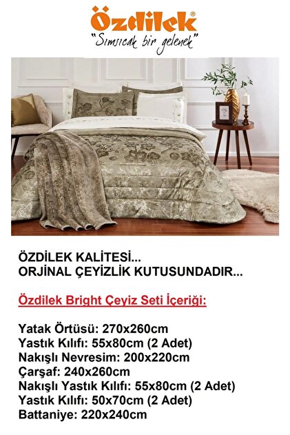 Özdilek Premium 10 Parça Çift Kişilik Çeyiz Seti-Bright Bej