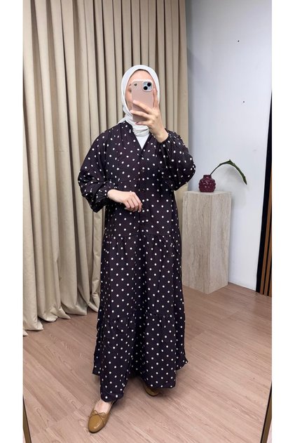 Women's Polka Dot Patterned Mngo Dress Code:Js26Modalpuanti̇ye (Unlined)