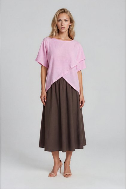 Asimetrik Kesim Kat Detaylı Oversize Bluz PEMBE