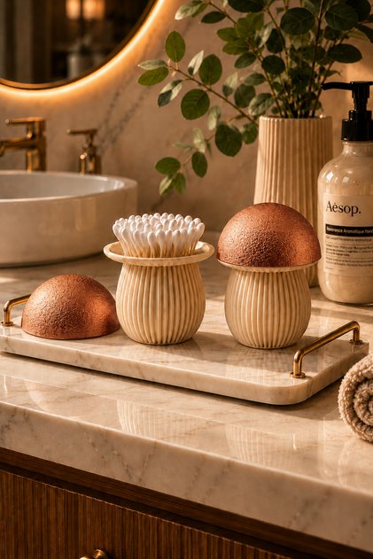 Mushroom Design Ear Swab Organizer and Bathroom Organizer | Decorative Cotton Swab & Earbud Storage Container | Gold, Bronze, Anthracite, Brown