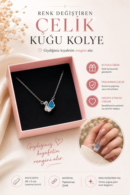 Color-Changing Steel Swan Necklace - Shipped with Box