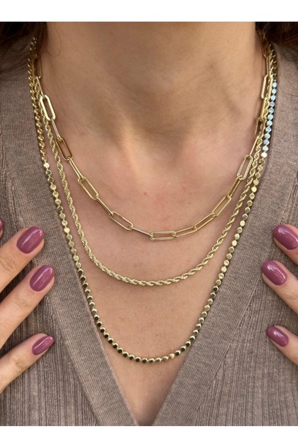 14K Kaplama Kararmaz Ezme top Zincir Kolye 60 cm Gold