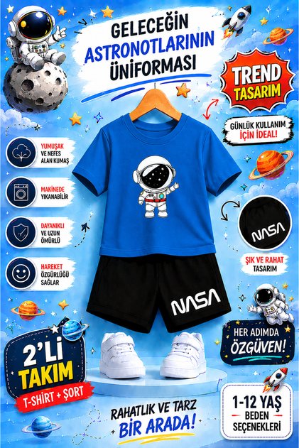 Nasa Astronaut Themed Kids' Set – Future Astronauts' Uniform |   2-Piece T-Shirt & Shorts Set