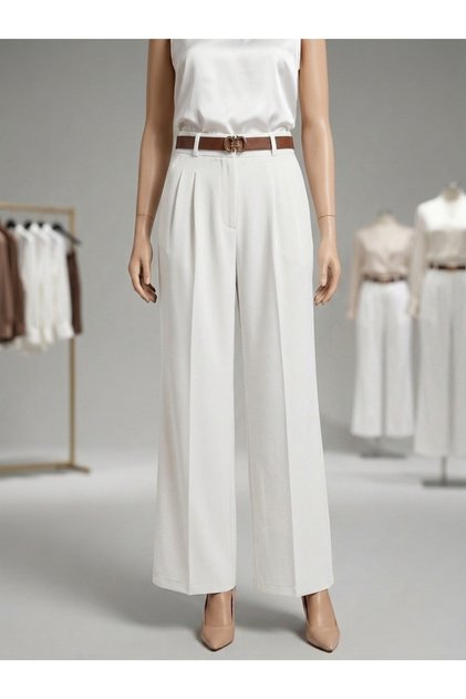 Waist Elastic Detail Relaxed Fit Belted Fabric Trousers