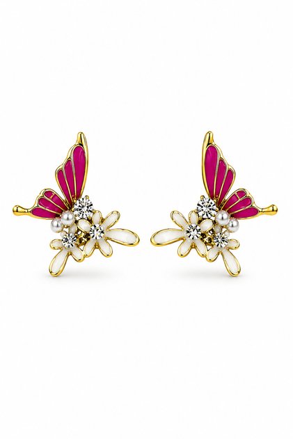 Summer Luxury Steel Enamel Butterfly and Flower Women's Earrings
