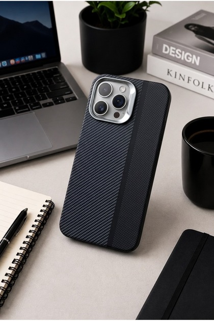 KZN TECH iPhone 14 Pro Max Uyumlu Karbon görünümlü kamera korumalı
