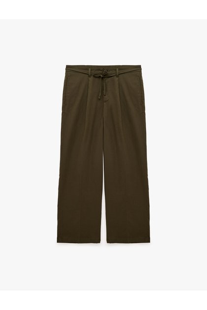 Comfortable Fit Pleated Cotton-Linen Blend Lace-Up Summer Trousers