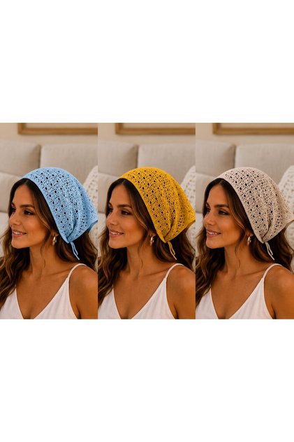 3 Pieces of Different Color Soft Patterned Knitted Bohemian Bandanas