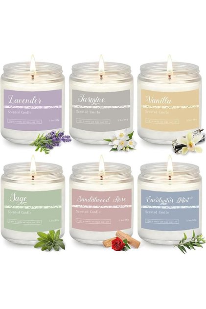 6PC Holiday Scented Candle Gift Set,Natural Soy Candles for Home,Christmas Gifts for Women