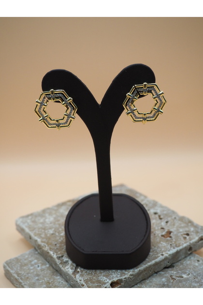 Women's Stainless Steel Earrings Octagonal Geometric Gold Bamboo Model Zircon Stone Steel Earrings