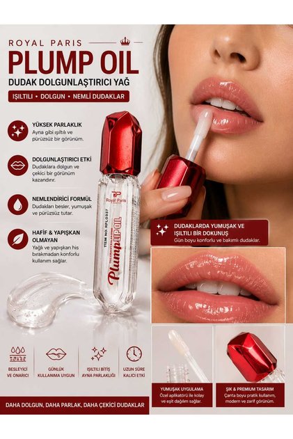 Royal Paris Plump Oil Dudak Dolgunlaştırıcı Yağ - Yüksek Parlaklık ve Nemlendirici Etki - Şeffaf Lip Oil