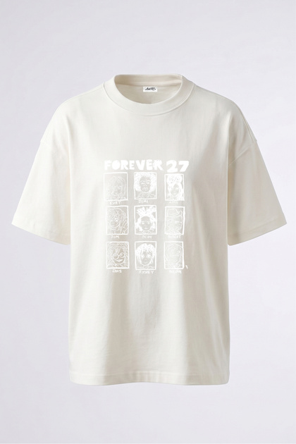 27 Club Design Back Printed Cotton White Oversize T-Shirt