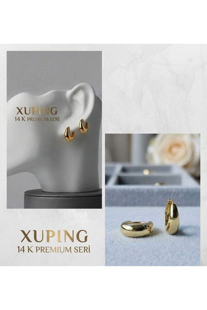 Xuping 14K Premium Seri Minimalist Bombeli Halka Küpe - Gold