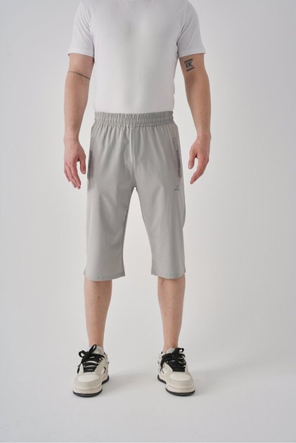 Gray Men's Capri Breathable Zippered Minimal Embroidery Detail