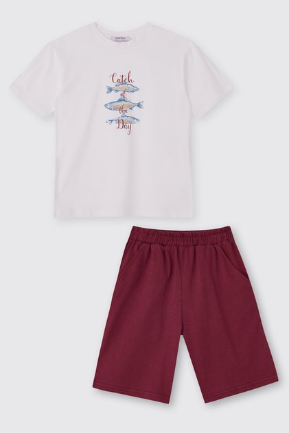Boy's Shorts T-Shirt 2-Piece Burgundy Bottom Top Set
