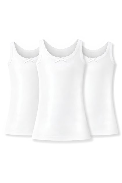 Ribana Girls' Lace Wide Strap White Undershirt 100% Cotton 3-Pack