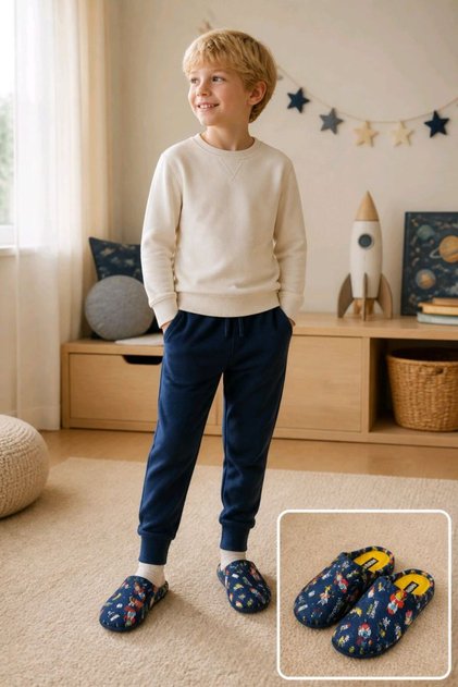 Figured Indoor Children's Slippers with Soft Sole, Size 32