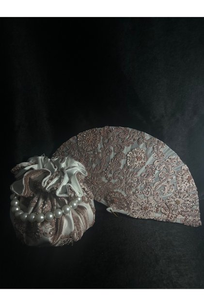 Dried Rose Bridal Bag and Bridal Fan Evening Dress Wedding