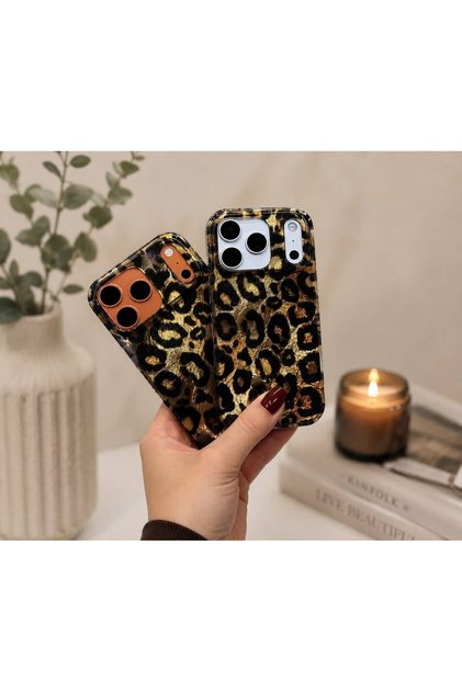 iPhone 17 Pro Leopard Patterned Glossy Surface Shock-Absorbing Phone Case with Camera Protection