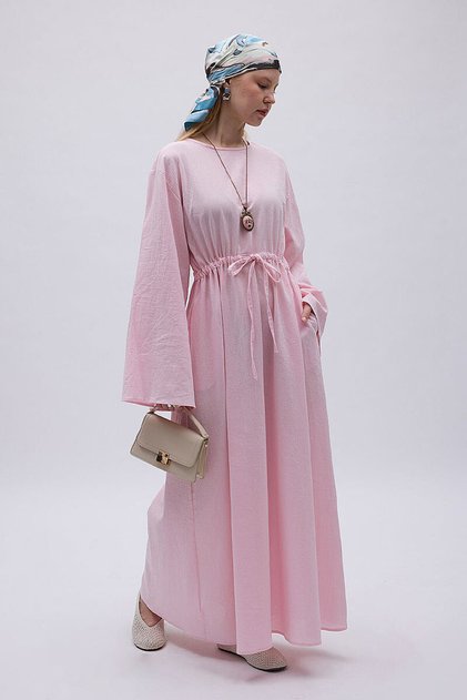 Beli Lace-Up Şile Cloth Dress Powder