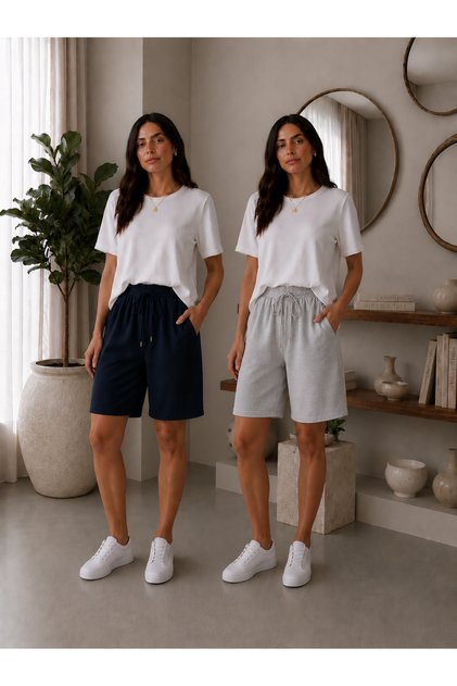 2-Piece Women's Pajama Shorts, Lace-Up, Comfortable Model, Light Fabric, Maximum Comfort