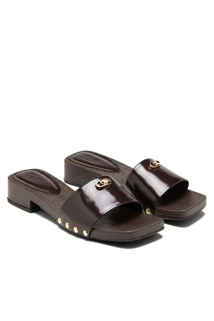 Women's Genuine Leather Orthopedic Clogs Detailed Daily Slippers 19055