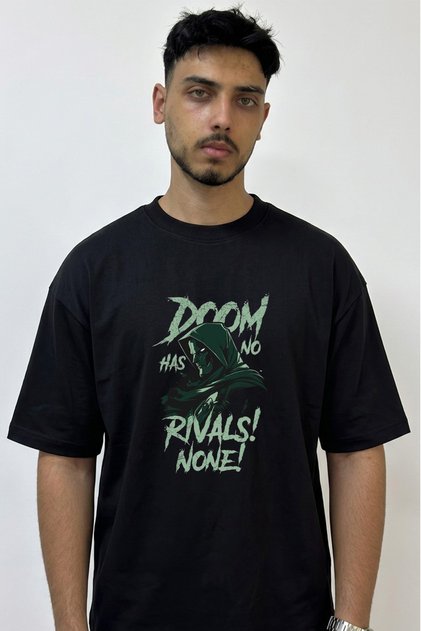 Doctor Doom_3 Design Printed Oversize Black T-Shirt