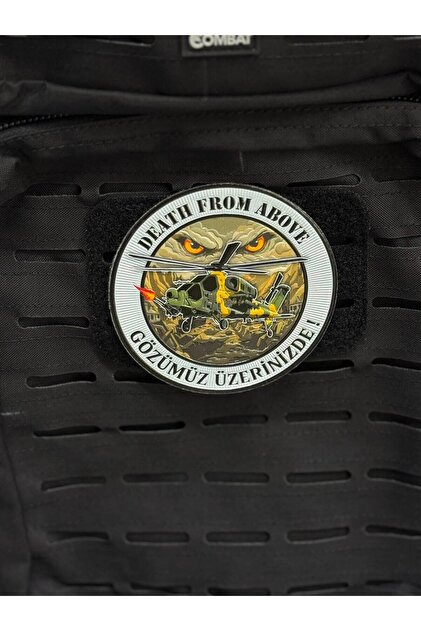 Death From Above Taarruz Helikopteri PVC Arma Patch(PEÇ) - Cırtlı Askeri Peç 3D Kabartmalı ATAK Helikopter Arma