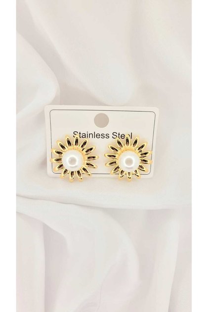 Steel 316 L - Antiallergic - Tarnish-Resistant - Gold Model with Pearls - Women's Earrings