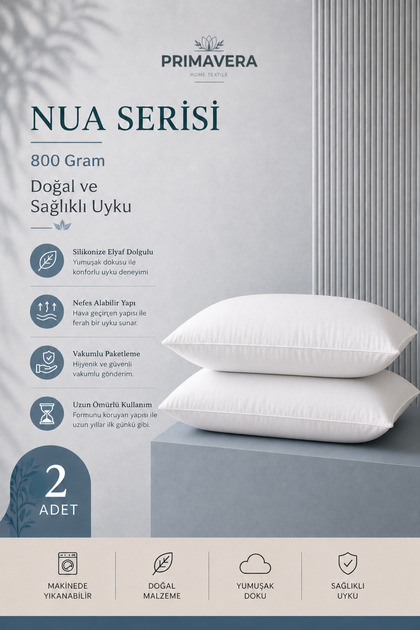 Primavera Nua Serisi 2'li Yastık Silikonize Elyaf Dolgulu Yumuşak Nefes Alabilen Uyku Yastığı Seti