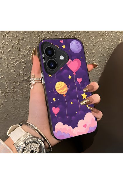 iPhone 17 Compatible Silicone Edge Hard Back Case Couple Phone Case with Balloon Pattern