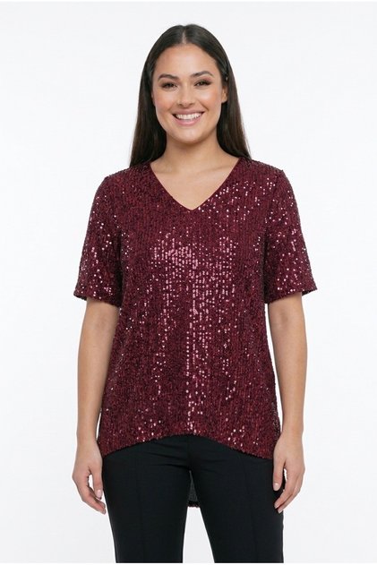Women's V-Neck Short Sleeve Sequin Plus Size Blouse